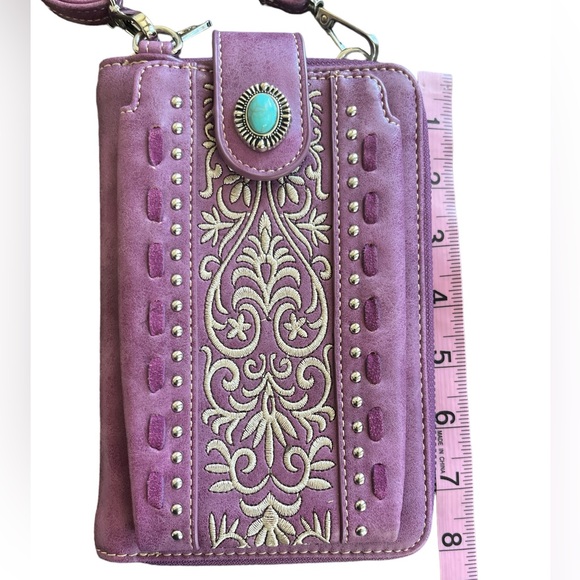 American Bling Purple Leather Crossbody Southwestern Purse Wallet - Picture 5 of 6
